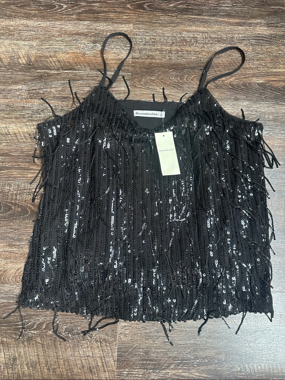 Abercrombie & Fitch Black Sequin Fringe Camisole